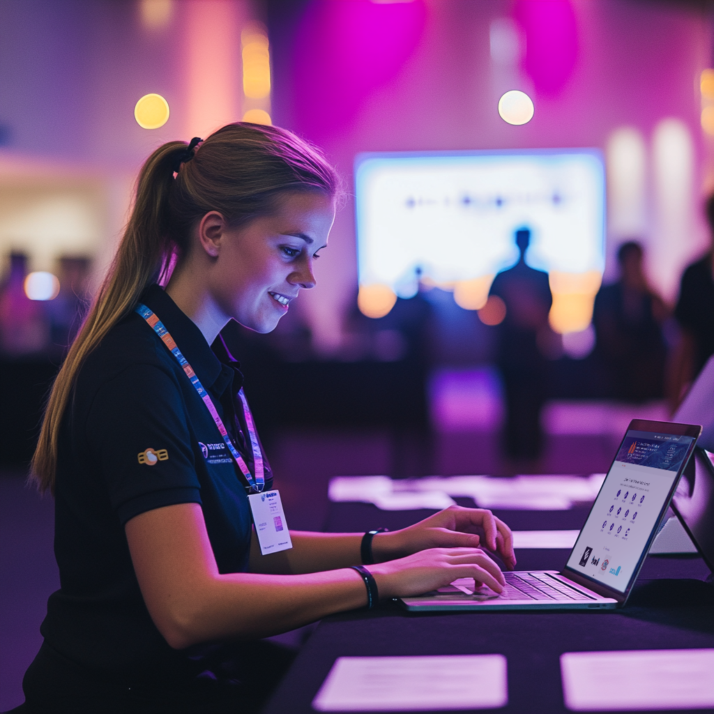 Young Lady on Laptop at Event